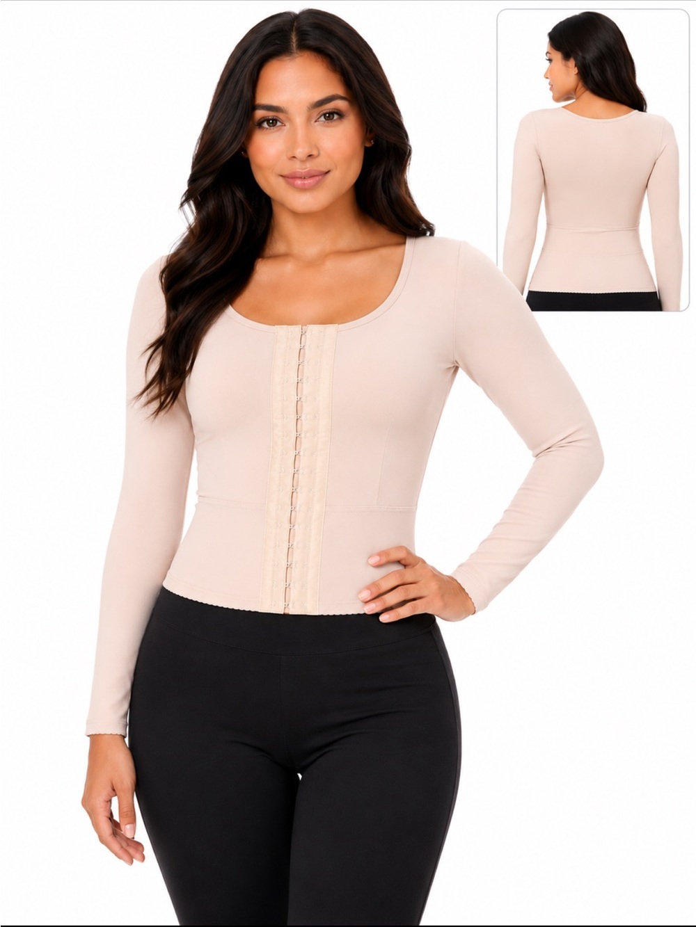 Marena Recovery Compression Garment Nude/Beige Long Sleeve Hook & Eye USA —L